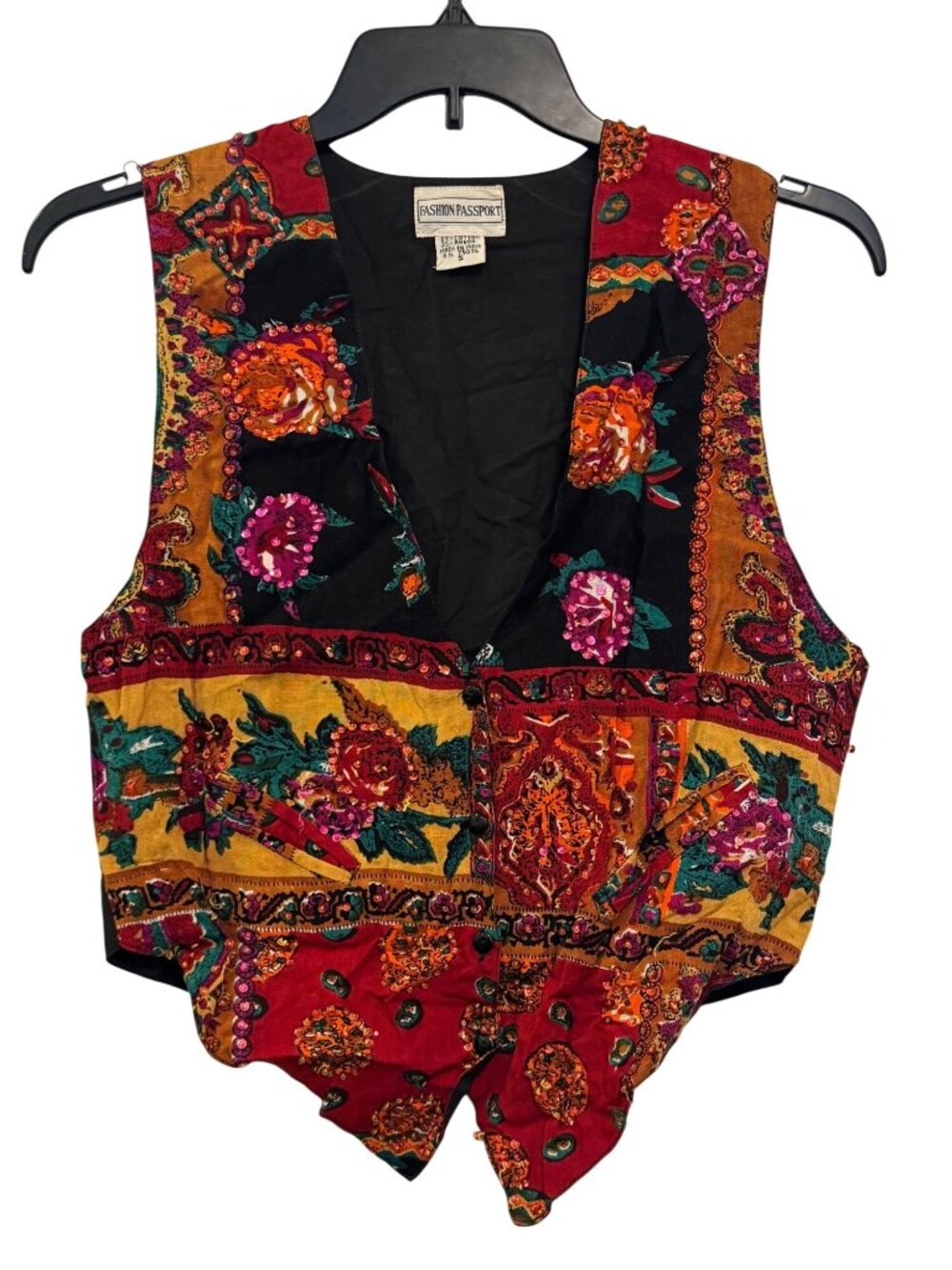 Vintage Fashion Passport Embroidered Sequin Vest Boho Style Size Small